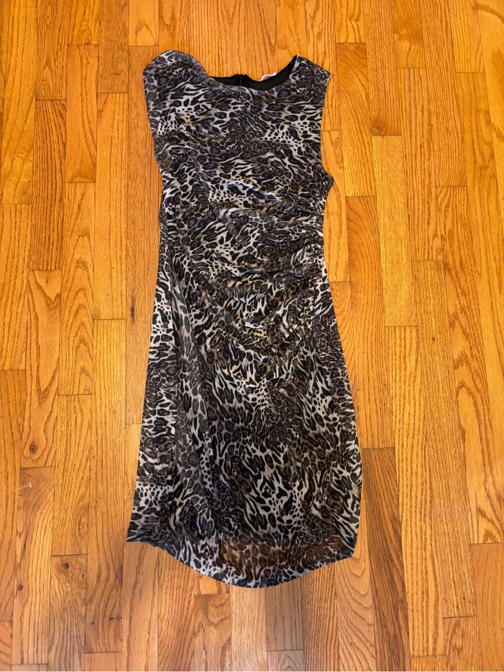 Sleeveless Animal Print Sheath Dress in Brown and Black